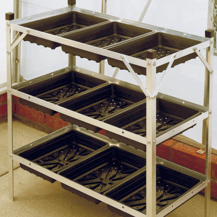 Greenhouse staging Seed Trays empty